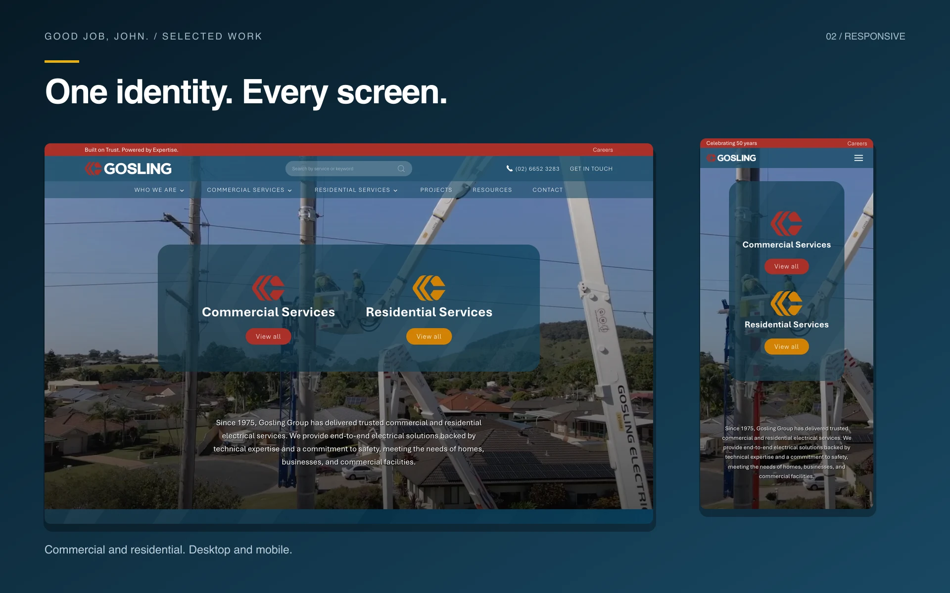 Gosling desktop and mobile homepage layouts shown side by side