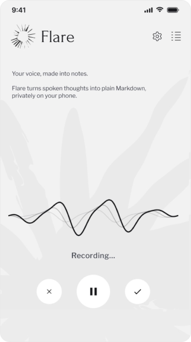 Flare recording a voice note on Android