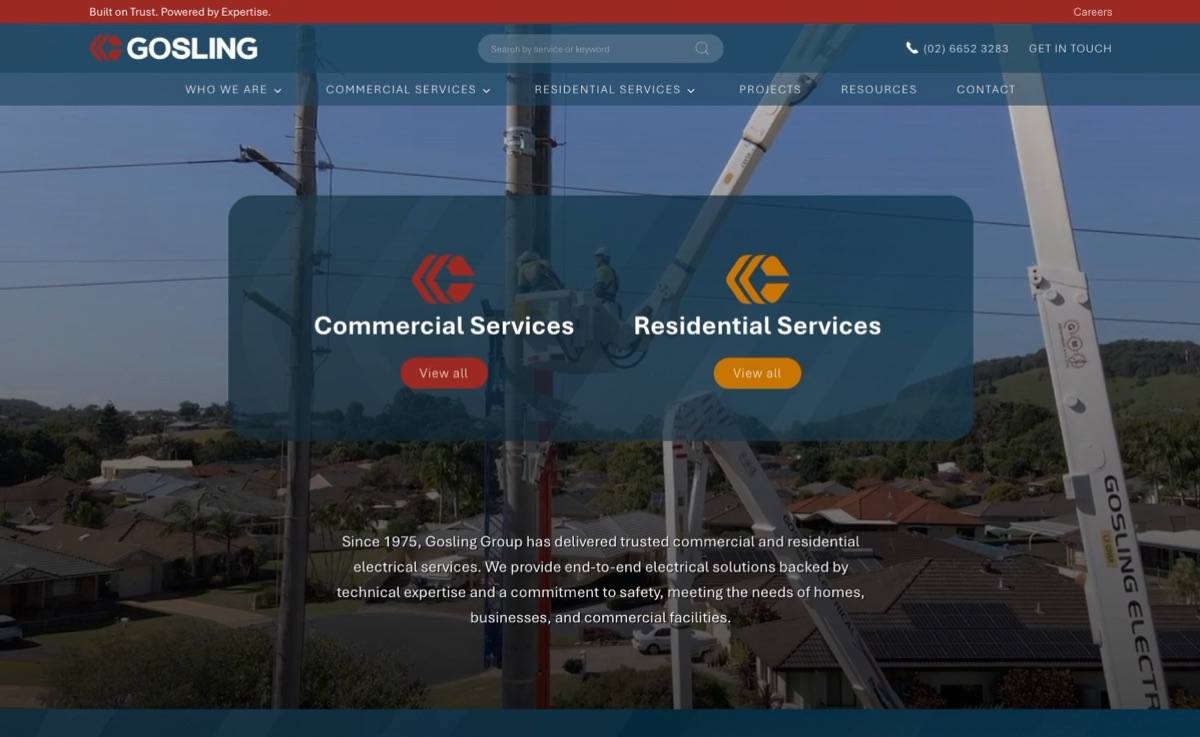 Gosling Group website homepage with service imagery
