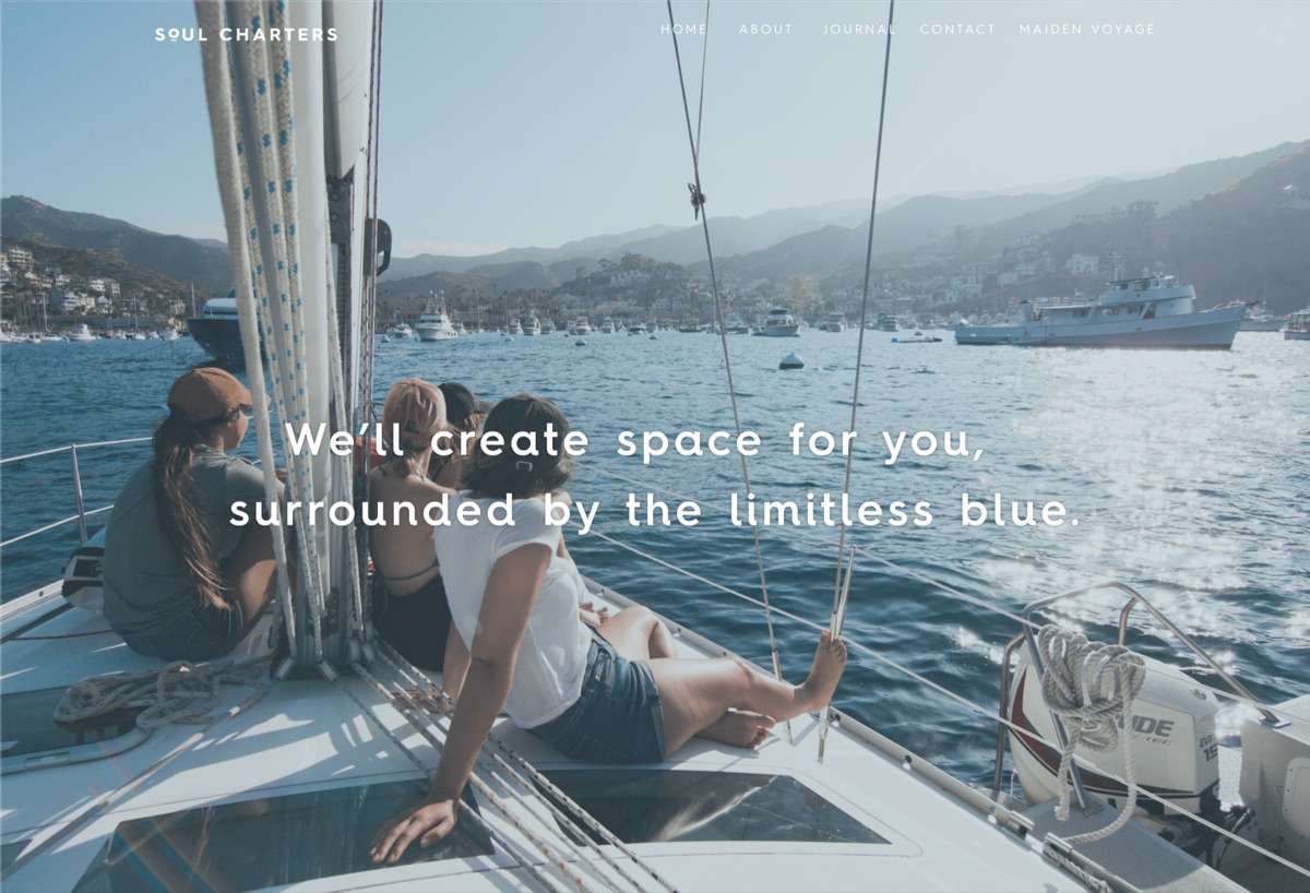 Soul Charters website with immersive yacht photography