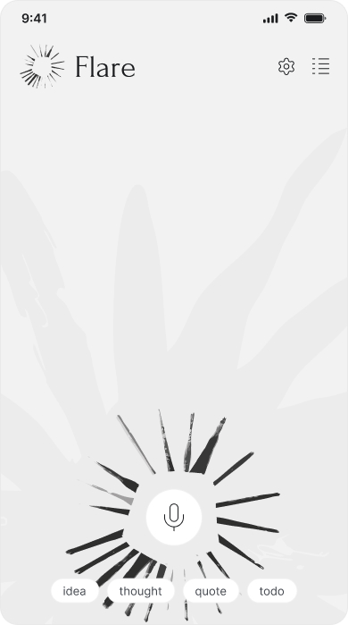 Flare’s ready-to-record screen