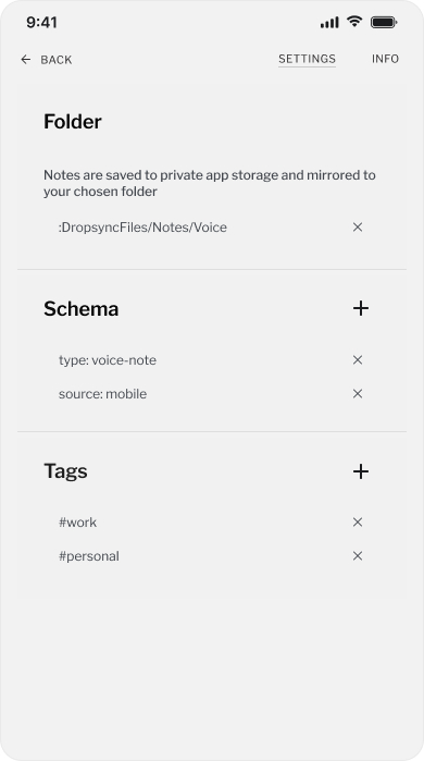Flare settings for folder, schema and tags